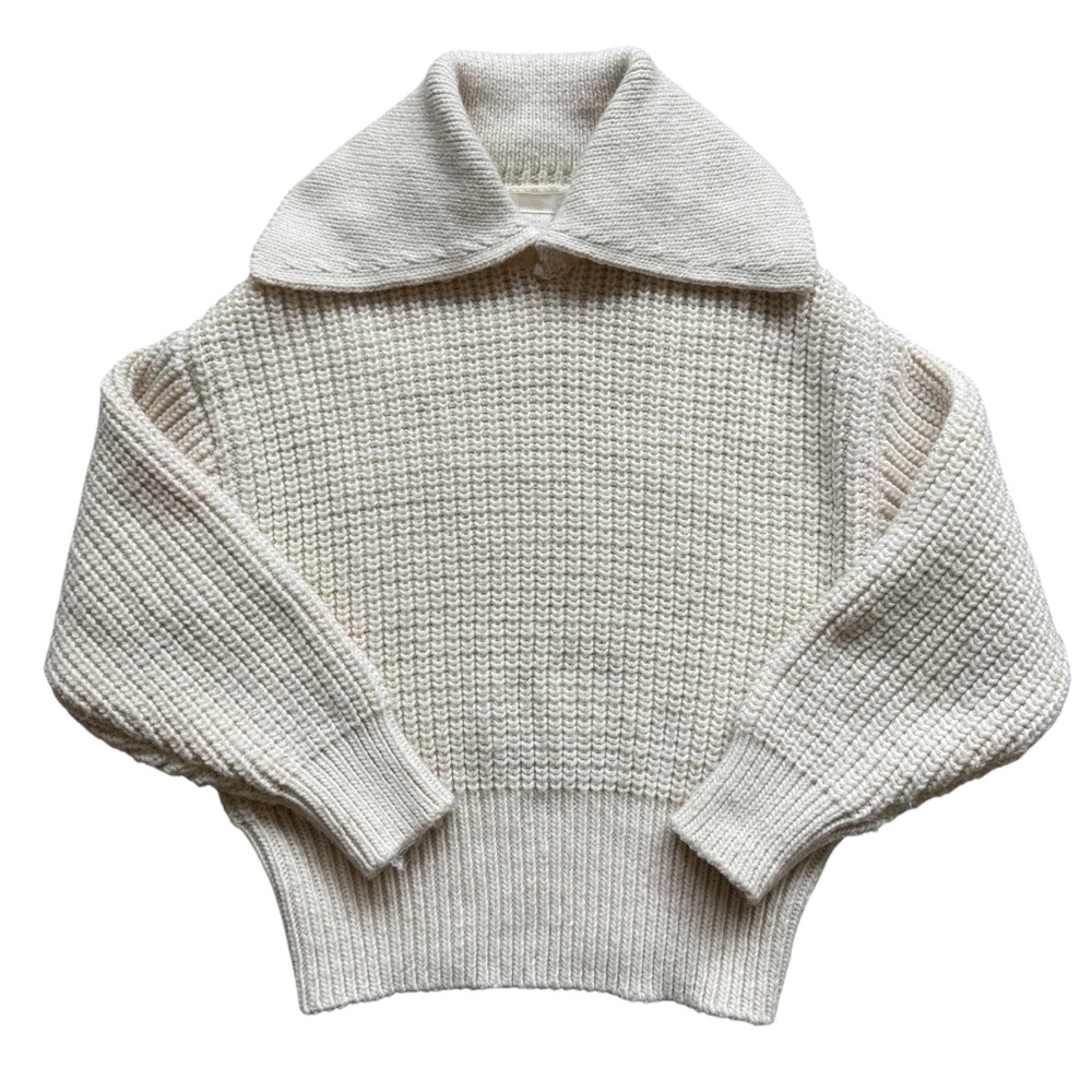 H&M Womens Chunky Knit Sweater Cream Oversized Shawl Collar Cozy Minimalist Sz S